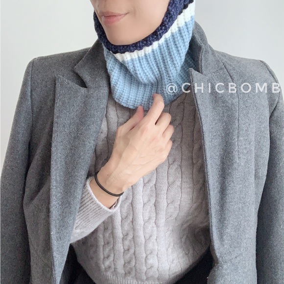 NORDIC STRIPED KNITTED BALACLAVA - BLUE - Picture 4 of 5
